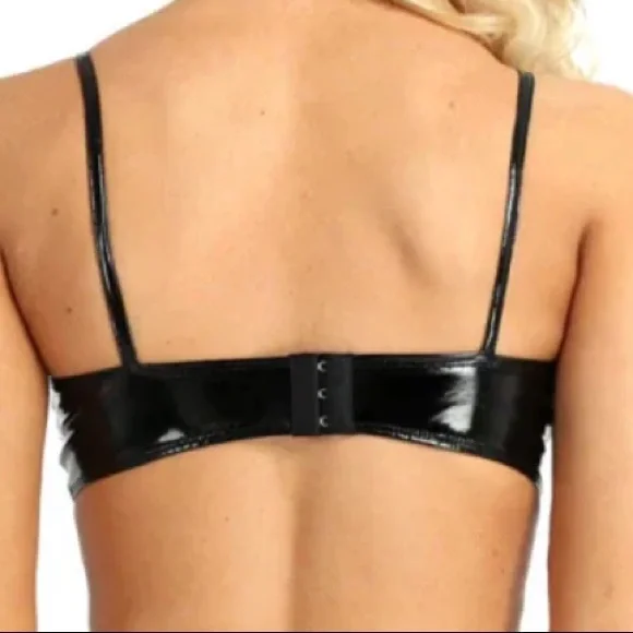 🔥HP❣️LAST 1❣️NWT Black Wetlook Faux Leather Wirefree Bra 34B-36D (see sz info) - Picture 6 of 9